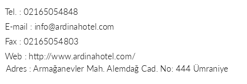 Ardina Hotel telefon numaralar, faks, e-mail, posta adresi ve iletiim bilgileri